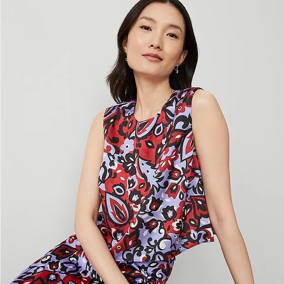 ANN TAYLOR NWT XXL Paisley Tank in Iconic Red • Floral Sleeveless Shell Top - Picture 10 of 11